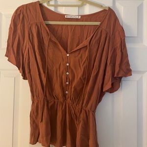 Abercrombie & Fitch Orange Peplum Ruffle Sleeve Blouse Top